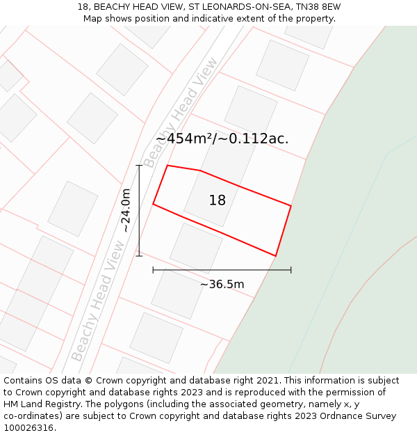 18, BEACHY HEAD VIEW, ST LEONARDS-ON-SEA, TN38 8EW: Plot and title map