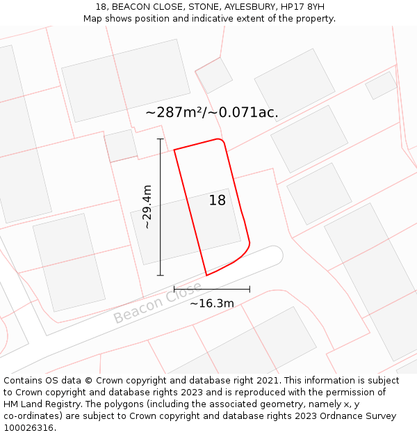18, BEACON CLOSE, STONE, AYLESBURY, HP17 8YH: Plot and title map