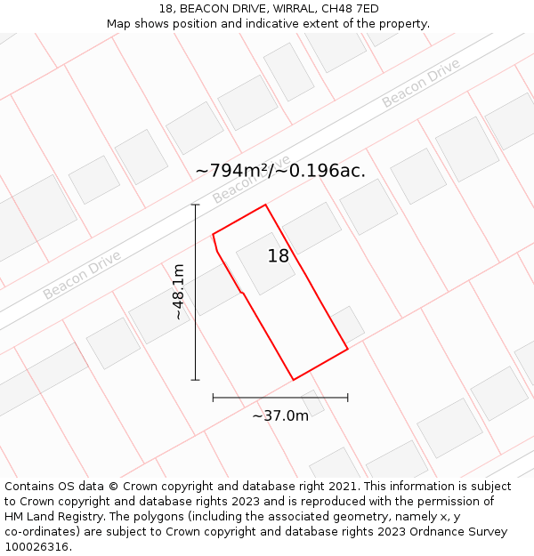18, BEACON DRIVE, WIRRAL, CH48 7ED: Plot and title map