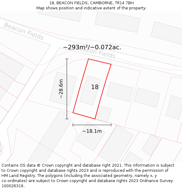 18, BEACON FIELDS, CAMBORNE, TR14 7BH: Plot and title map