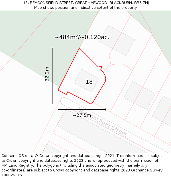 18, BEACONSFIELD STREET, GREAT HARWOOD, BLACKBURN, BB6 7NJ: Plot and title map