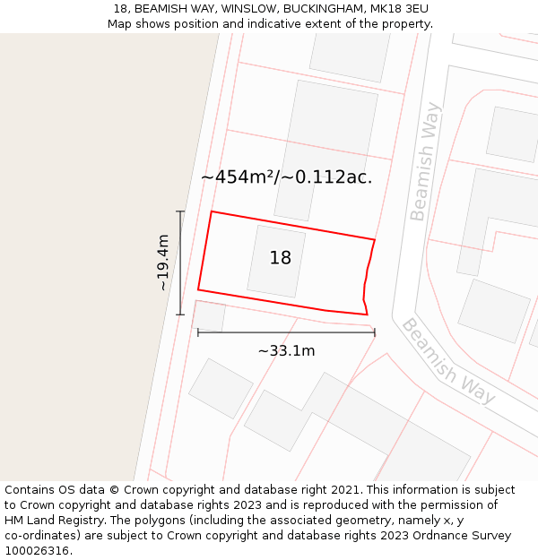 18, BEAMISH WAY, WINSLOW, BUCKINGHAM, MK18 3EU: Plot and title map