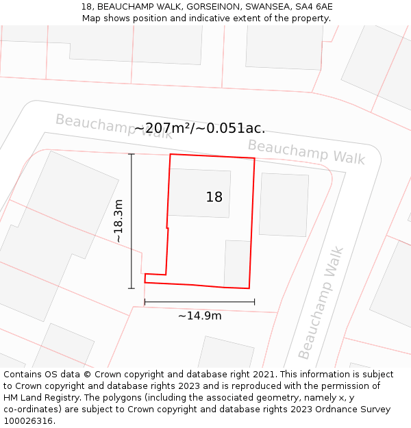 18, BEAUCHAMP WALK, GORSEINON, SWANSEA, SA4 6AE: Plot and title map