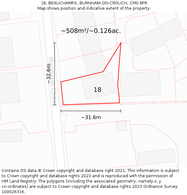 18, BEAUCHAMPS, BURNHAM-ON-CROUCH, CM0 8PR: Plot and title map
