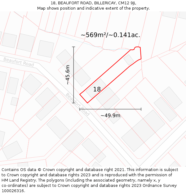 18, BEAUFORT ROAD, BILLERICAY, CM12 9JL: Plot and title map