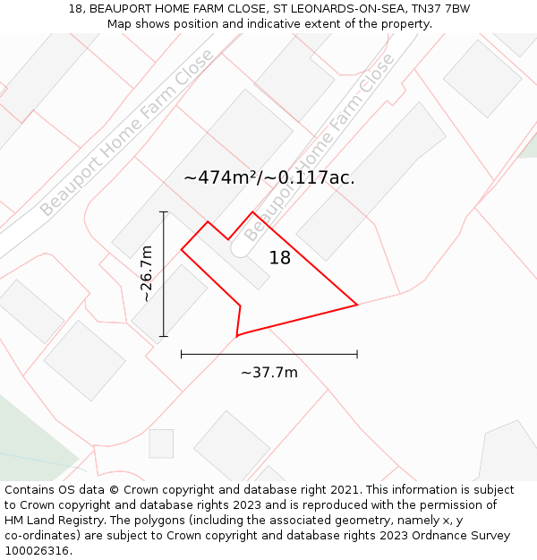 18, BEAUPORT HOME FARM CLOSE, ST LEONARDS-ON-SEA, TN37 7BW: Plot and title map