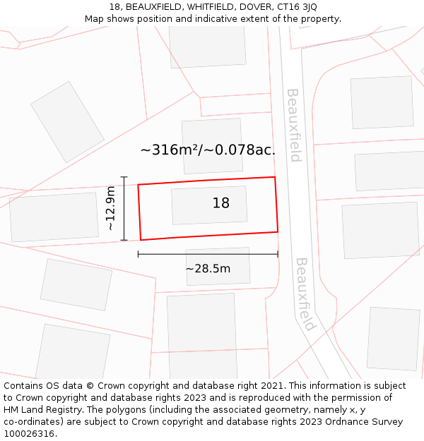 18, BEAUXFIELD, WHITFIELD, DOVER, CT16 3JQ: Plot and title map