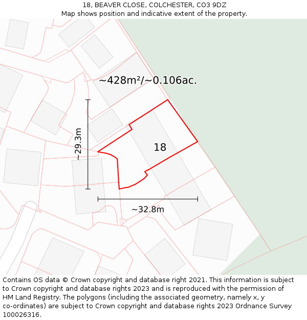 18, BEAVER CLOSE, COLCHESTER, CO3 9DZ: Plot and title map