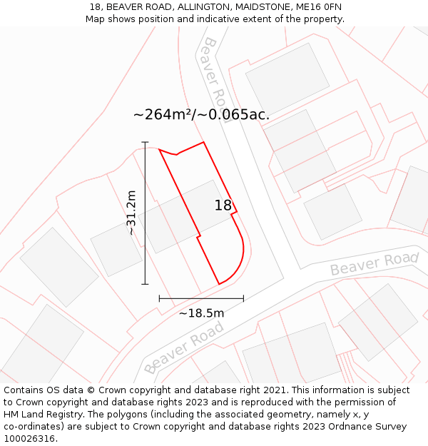 18, BEAVER ROAD, ALLINGTON, MAIDSTONE, ME16 0FN: Plot and title map