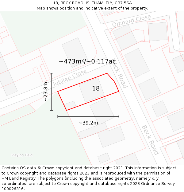18, BECK ROAD, ISLEHAM, ELY, CB7 5SA: Plot and title map