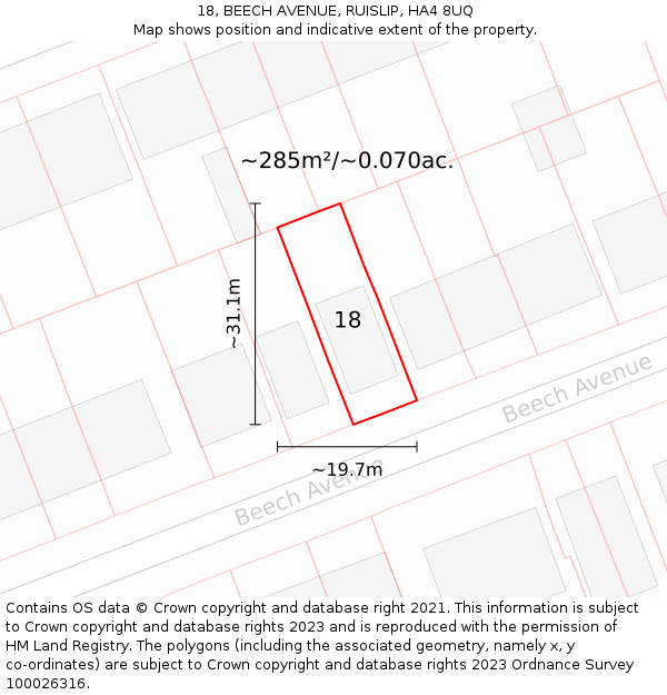 18, BEECH AVENUE, RUISLIP, HA4 8UQ: Plot and title map