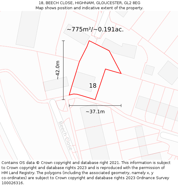 18, BEECH CLOSE, HIGHNAM, GLOUCESTER, GL2 8EG: Plot and title map