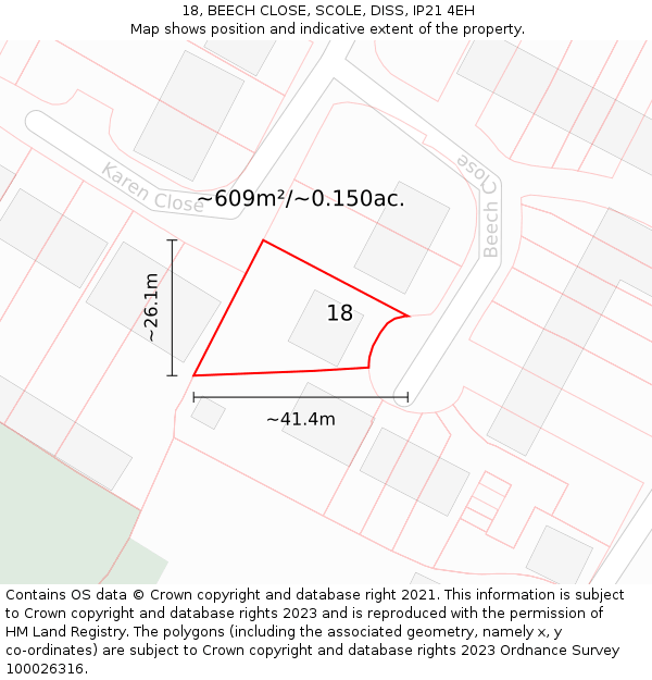 18, BEECH CLOSE, SCOLE, DISS, IP21 4EH: Plot and title map