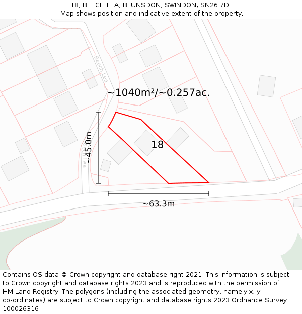 18, BEECH LEA, BLUNSDON, SWINDON, SN26 7DE: Plot and title map