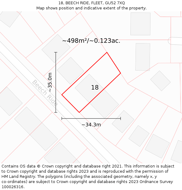 18, BEECH RIDE, FLEET, GU52 7XQ: Plot and title map