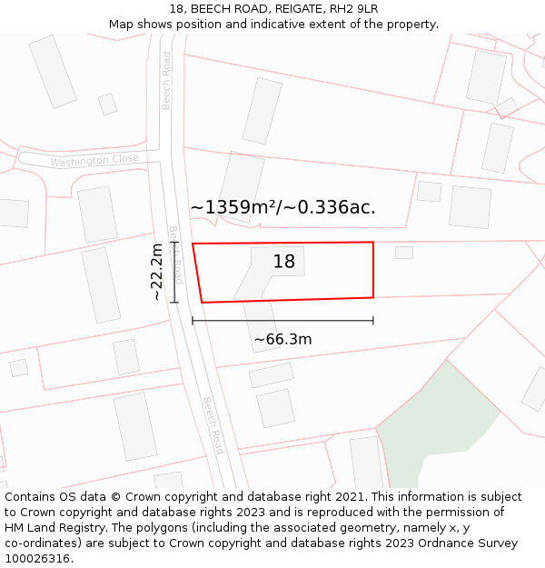 18, BEECH ROAD, REIGATE, RH2 9LR: Plot and title map