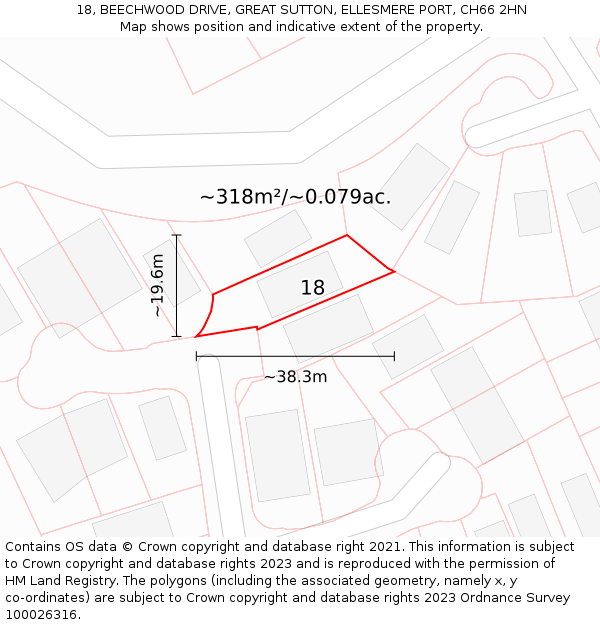 18, BEECHWOOD DRIVE, GREAT SUTTON, ELLESMERE PORT, CH66 2HN: Plot and title map