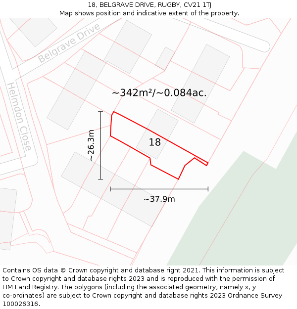 18, BELGRAVE DRIVE, RUGBY, CV21 1TJ: Plot and title map