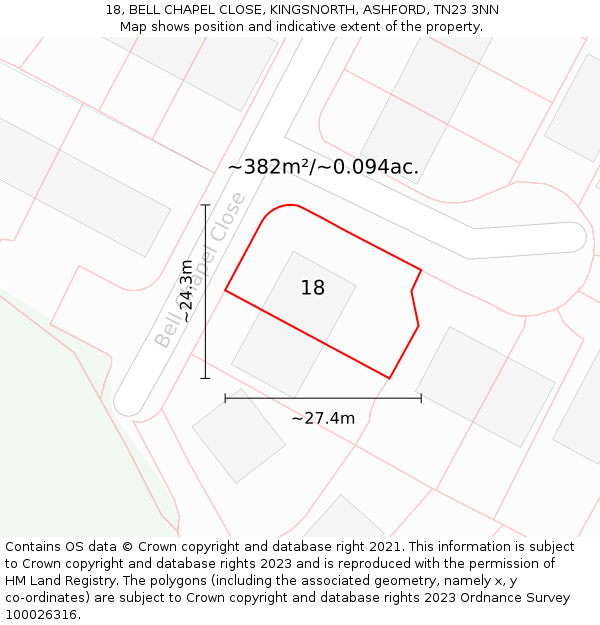 18, BELL CHAPEL CLOSE, KINGSNORTH, ASHFORD, TN23 3NN: Plot and title map