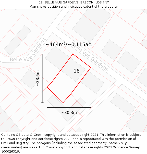 18, BELLE VUE GARDENS, BRECON, LD3 7NY: Plot and title map