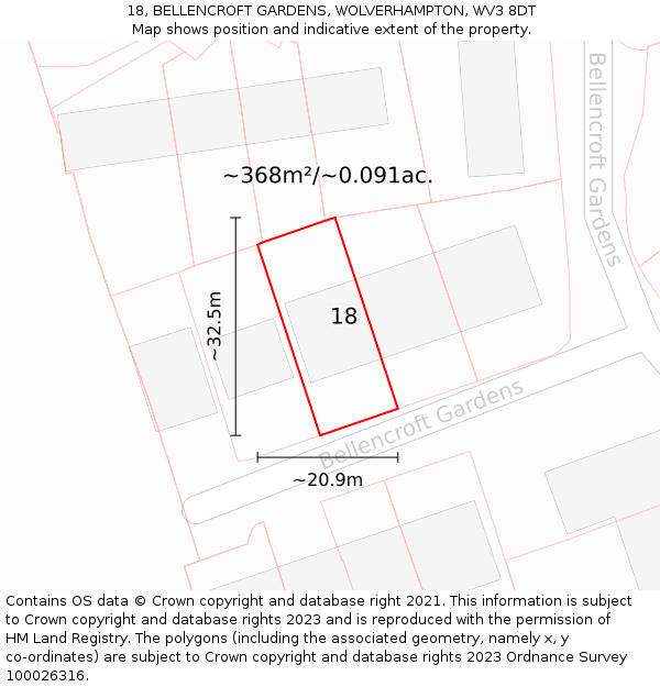 18, BELLENCROFT GARDENS, WOLVERHAMPTON, WV3 8DT: Plot and title map
