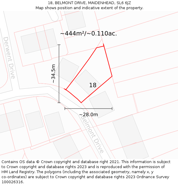 18, BELMONT DRIVE, MAIDENHEAD, SL6 6JZ: Plot and title map
