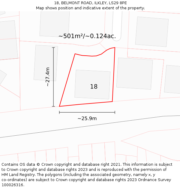18, BELMONT ROAD, ILKLEY, LS29 8PE: Plot and title map