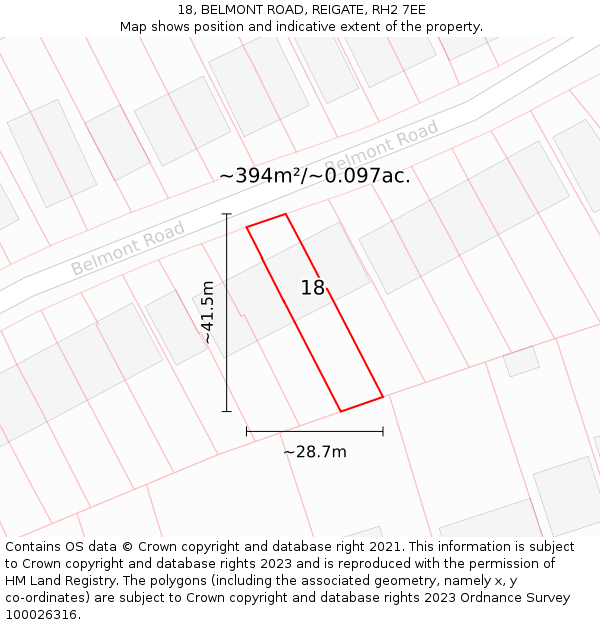 18, BELMONT ROAD, REIGATE, RH2 7EE: Plot and title map