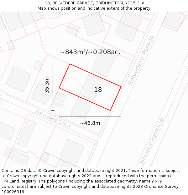 18, BELVEDERE PARADE, BRIDLINGTON, YO15 3LX: Plot and title map