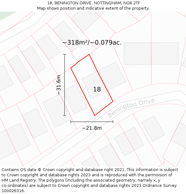 18, BENINGTON DRIVE, NOTTINGHAM, NG8 2TF: Plot and title map