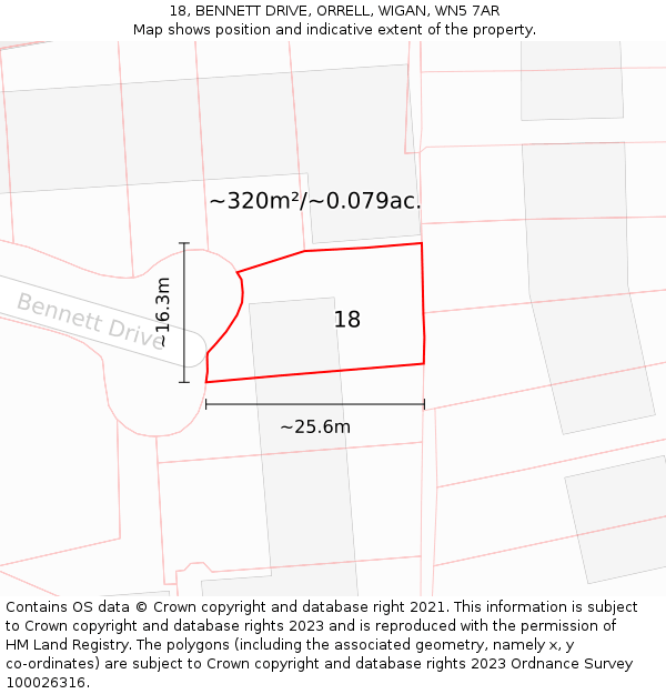 18, BENNETT DRIVE, ORRELL, WIGAN, WN5 7AR: Plot and title map