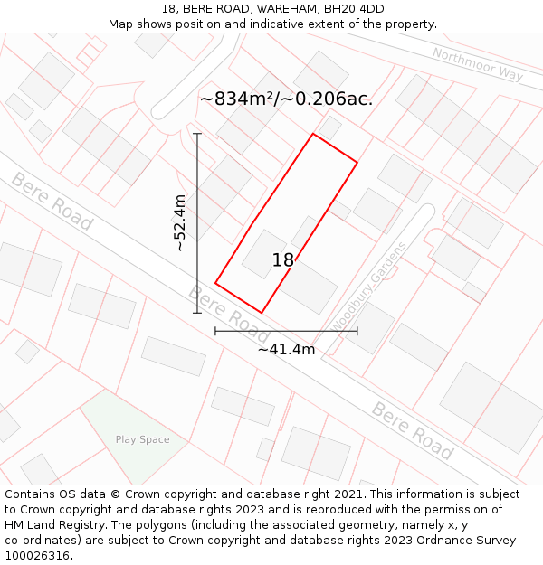 18, BERE ROAD, WAREHAM, BH20 4DD: Plot and title map
