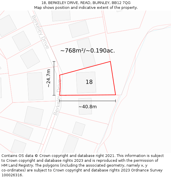 18, BERKELEY DRIVE, READ, BURNLEY, BB12 7QG: Plot and title map