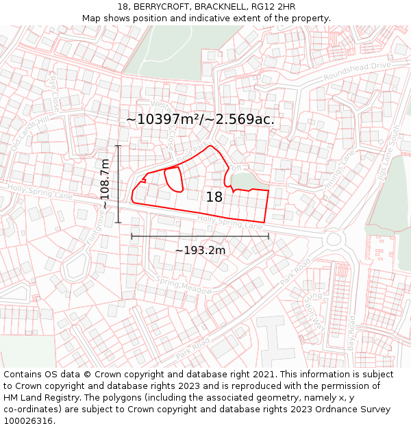 18, BERRYCROFT, BRACKNELL, RG12 2HR: Plot and title map