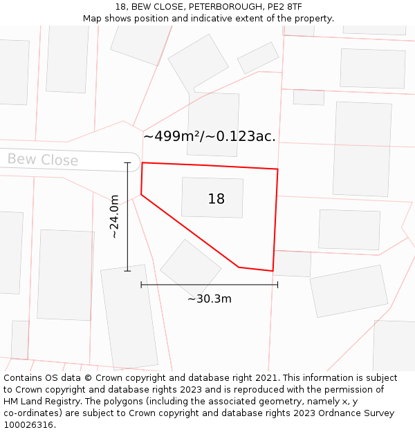 18, BEW CLOSE, PETERBOROUGH, PE2 8TF: Plot and title map