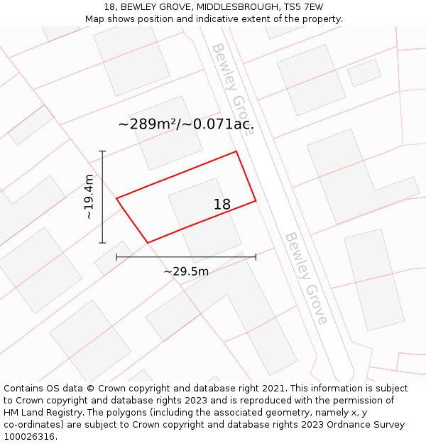 18, BEWLEY GROVE, MIDDLESBROUGH, TS5 7EW: Plot and title map