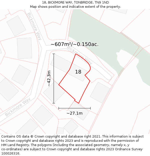 18, BICKMORE WAY, TONBRIDGE, TN9 1ND: Plot and title map