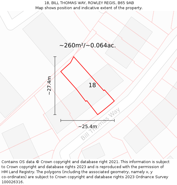 18, BILL THOMAS WAY, ROWLEY REGIS, B65 9AB: Plot and title map