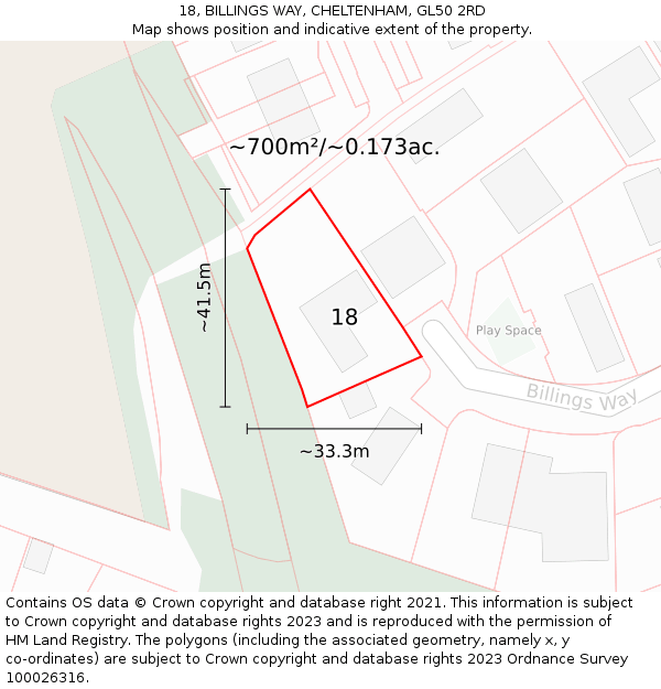 18, BILLINGS WAY, CHELTENHAM, GL50 2RD: Plot and title map