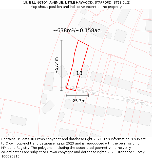 18, BILLINGTON AVENUE, LITTLE HAYWOOD, STAFFORD, ST18 0UZ: Plot and title map