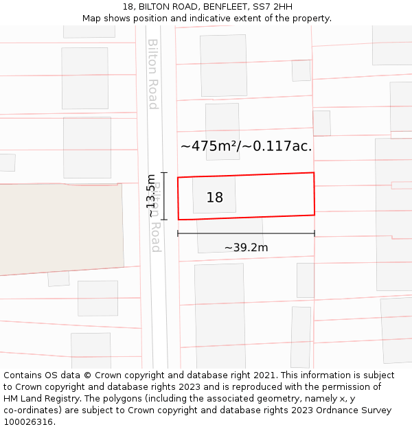 18, BILTON ROAD, BENFLEET, SS7 2HH: Plot and title map