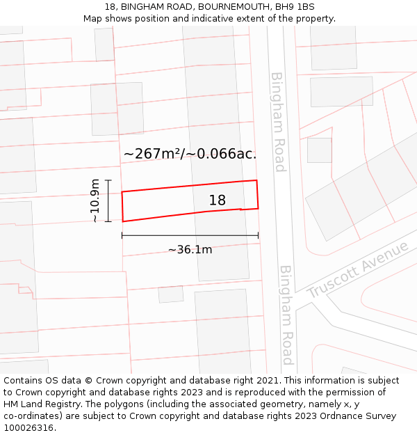 18, BINGHAM ROAD, BOURNEMOUTH, BH9 1BS: Plot and title map