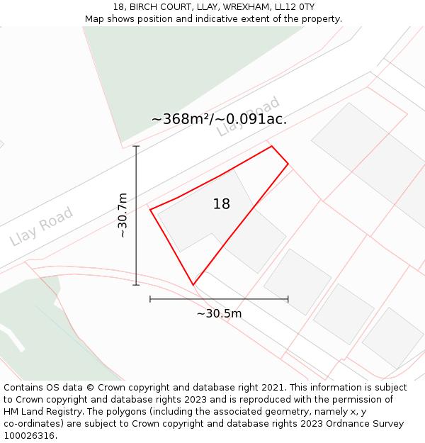 18, BIRCH COURT, LLAY, WREXHAM, LL12 0TY: Plot and title map
