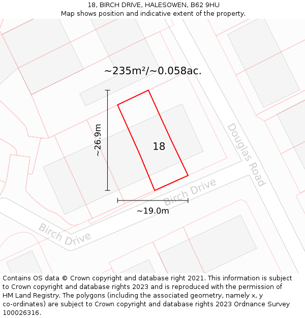 18, BIRCH DRIVE, HALESOWEN, B62 9HU: Plot and title map
