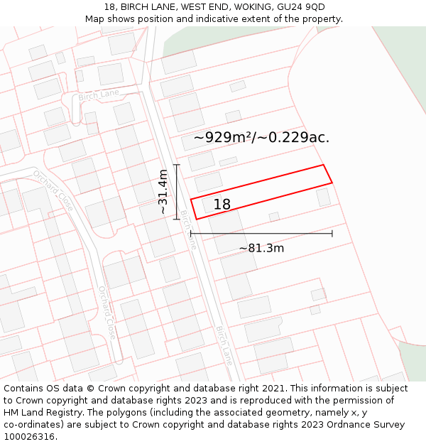 18, BIRCH LANE, WEST END, WOKING, GU24 9QD: Plot and title map