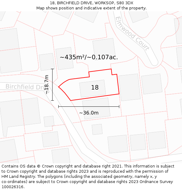 18, BIRCHFIELD DRIVE, WORKSOP, S80 3DX: Plot and title map