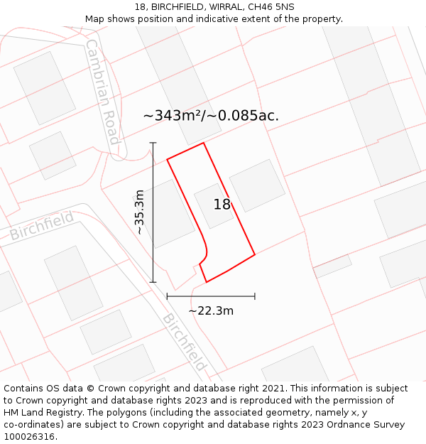 18, BIRCHFIELD, WIRRAL, CH46 5NS: Plot and title map