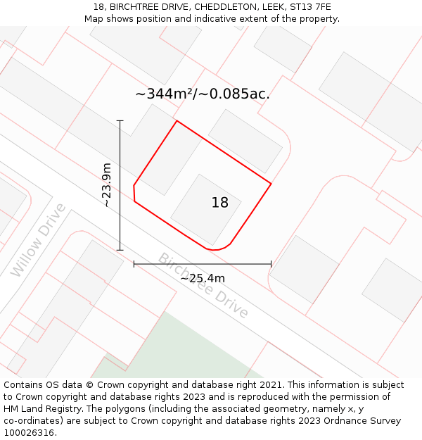 18, BIRCHTREE DRIVE, CHEDDLETON, LEEK, ST13 7FE: Plot and title map