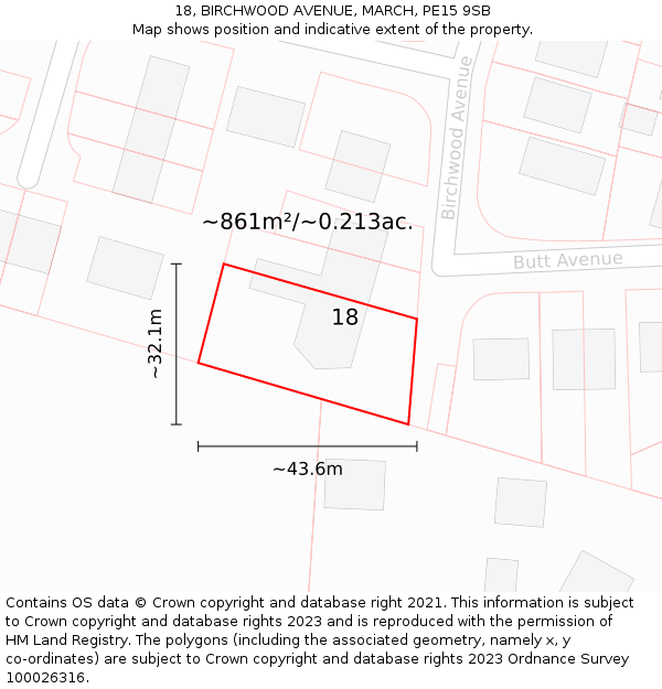 18, BIRCHWOOD AVENUE, MARCH, PE15 9SB: Plot and title map