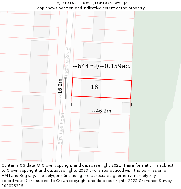 18, BIRKDALE ROAD, LONDON, W5 1JZ: Plot and title map